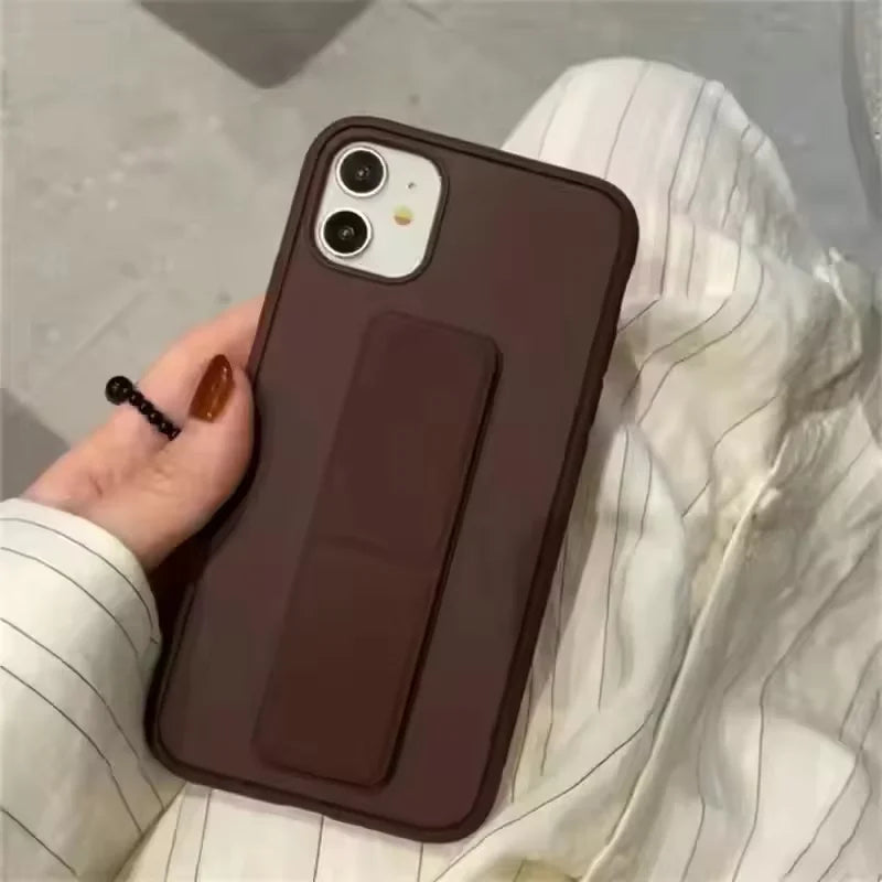 Wrist Strap Foldable Holder Phone Case for iPhone 16 15 14 6 7 8 Plus 13 12 11 Pro XS Max X XR SE Drop Resistant Hard PC Cover