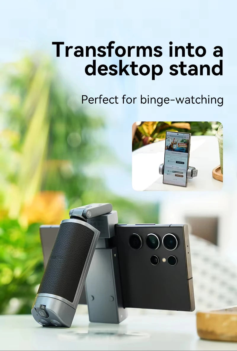 Phone Camera Grip with Bluetooth, Hidden Selfie Stick Stand Multi-Mode Control Universal Fit for iPhone/Android - Vlog Essential