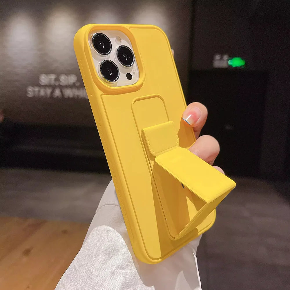 Wrist Strap Foldable Holder Phone Case for iPhone 16 15 14 6 7 8 Plus 13 12 11 Pro XS Max X XR SE Drop Resistant Hard PC Cover