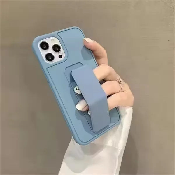 Wrist Strap Foldable Holder Phone Case for iPhone 16 15 14 6 7 8 Plus 13 12 11 Pro XS Max X XR SE Drop Resistant Hard PC Cover