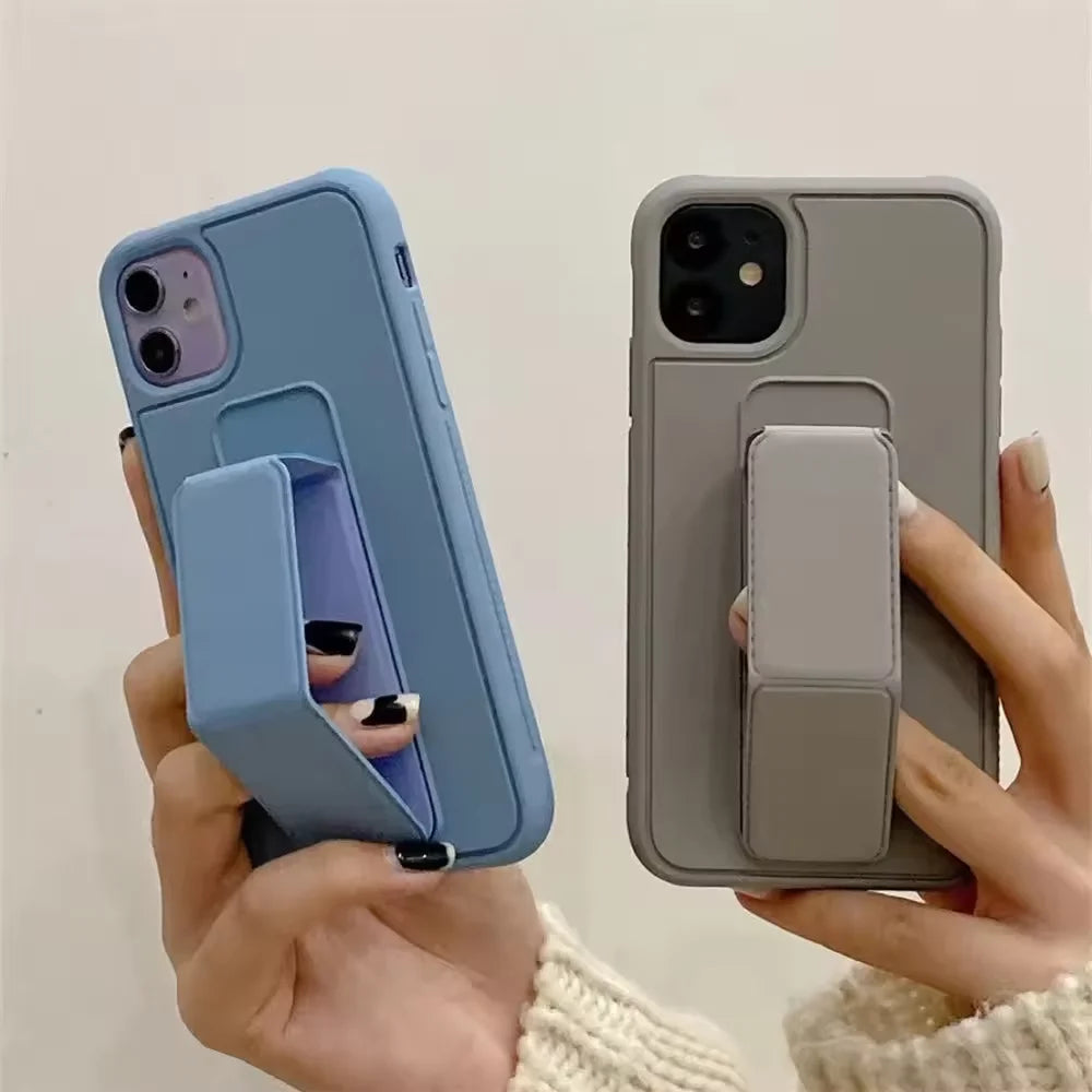 Wrist Strap Foldable Holder Phone Case for iPhone 16 15 14 6 7 8 Plus 13 12 11 Pro XS Max X XR SE Drop Resistant Hard PC Cover