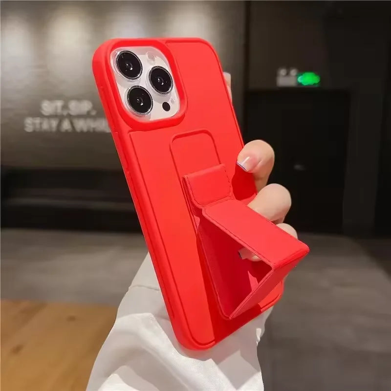 Wrist Strap Foldable Holder Phone Case for iPhone 16 15 14 6 7 8 Plus 13 12 11 Pro XS Max X XR SE Drop Resistant Hard PC Cover