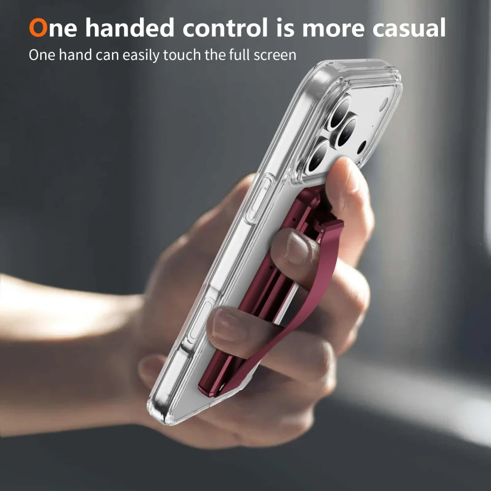 Universal Invisible Buckle Phone Holder – Foldable Back Sticker, Telescopic Wristband & Finger Grip Stand for All Smartphones