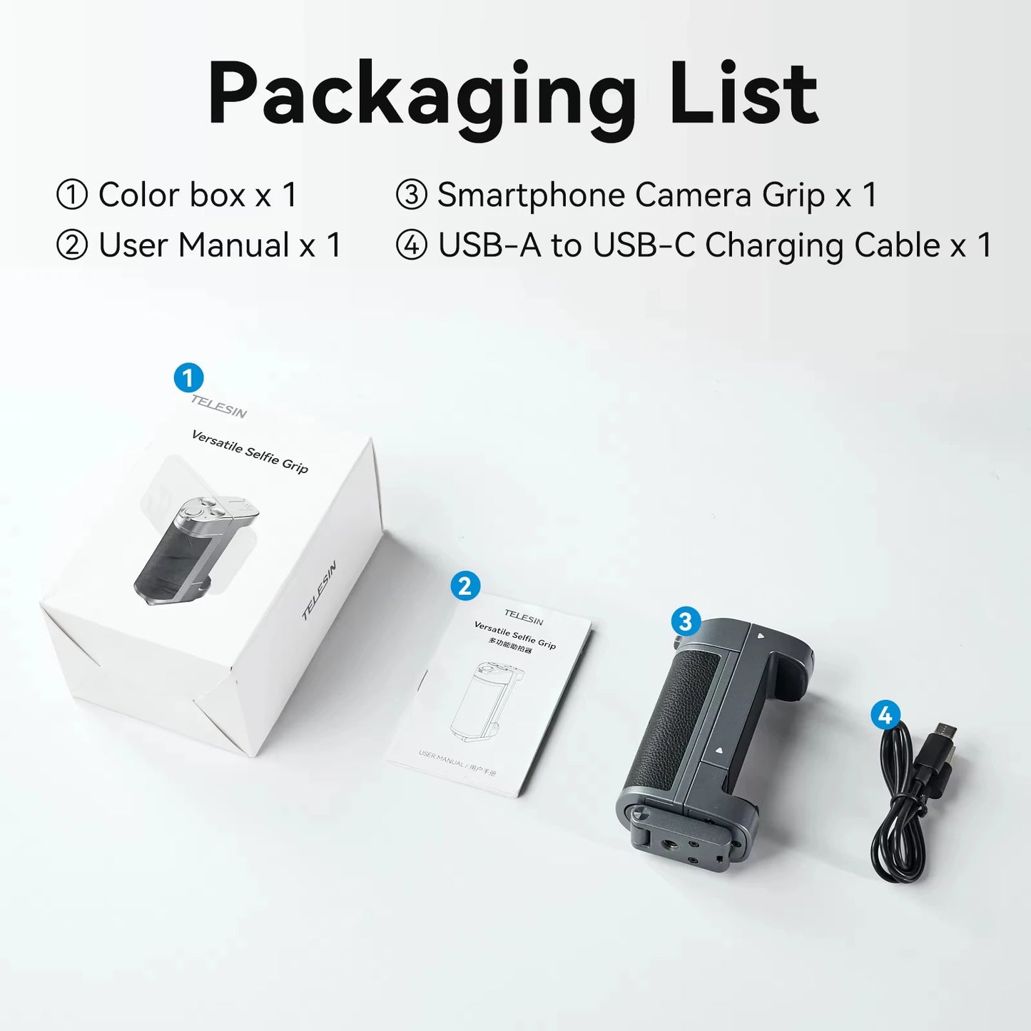 Phone Camera Grip with Bluetooth, Hidden Selfie Stick Stand Multi-Mode Control Universal Fit for iPhone/Android - Vlog Essential