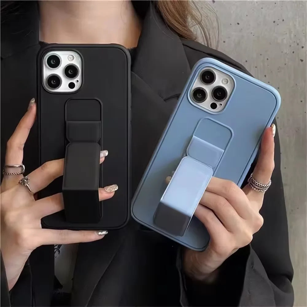 Wrist Strap Foldable Holder Phone Case for iPhone 16 15 14 6 7 8 Plus 13 12 11 Pro XS Max X XR SE Drop Resistant Hard PC Cover